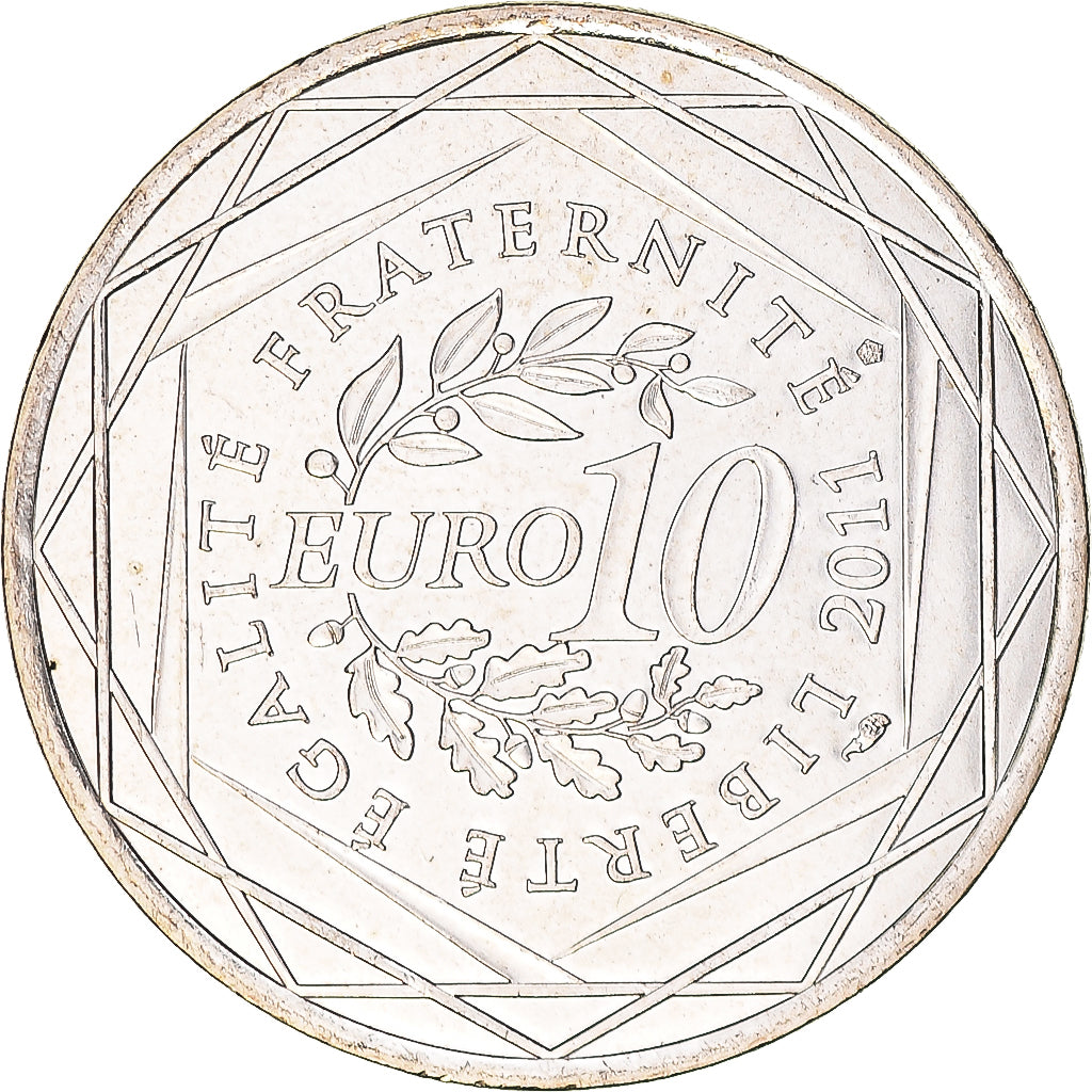 France, 10 Euro, 2011, Paris, Aquitaine, MS(63), Silver, KM:1727