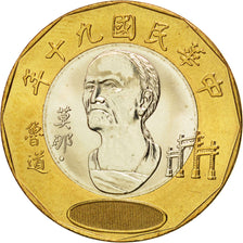 CHINA, REPUBLIC OF, 20 Yuan, 2001, KM #565, MS(63), Bi-Metallic, 26.85, 8.49