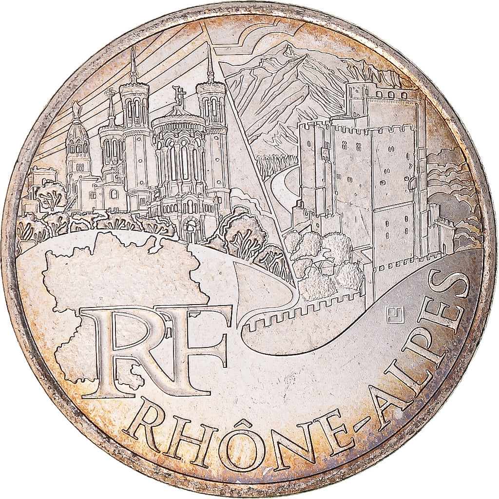 France, 10 Euro, 2011, Paris, Rhône-Alpes, MS(60-62), Silver, KM:1751