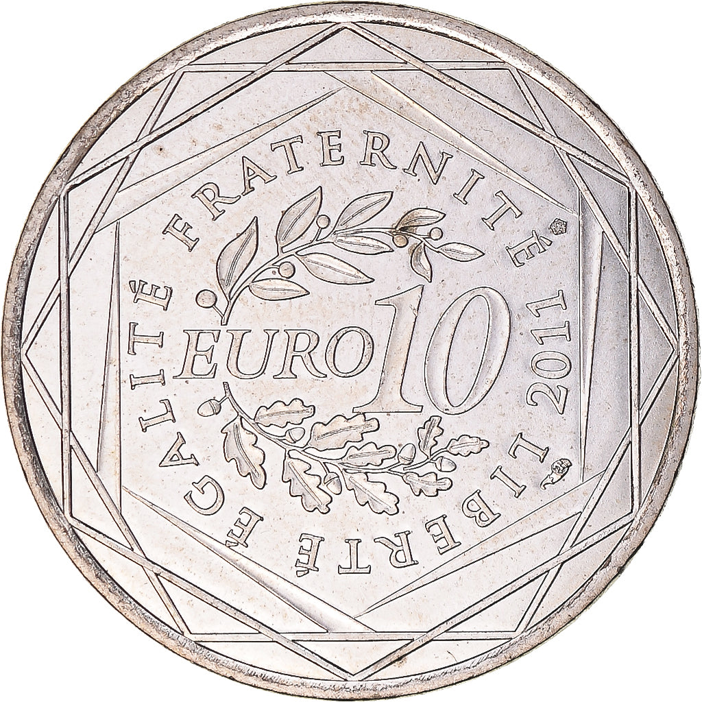 France, 10 Euro, 2011, Paris, Rhône-Alpes, MS(60-62), Silver, KM:1751