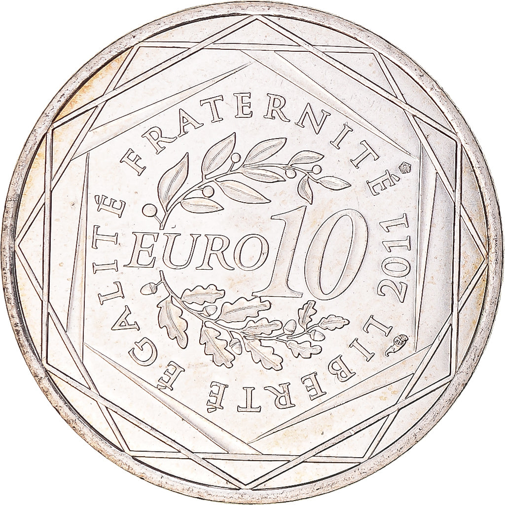 France, 10 Euro, 2011, Paris, Réunion, MS(63), Silver, KM:1750