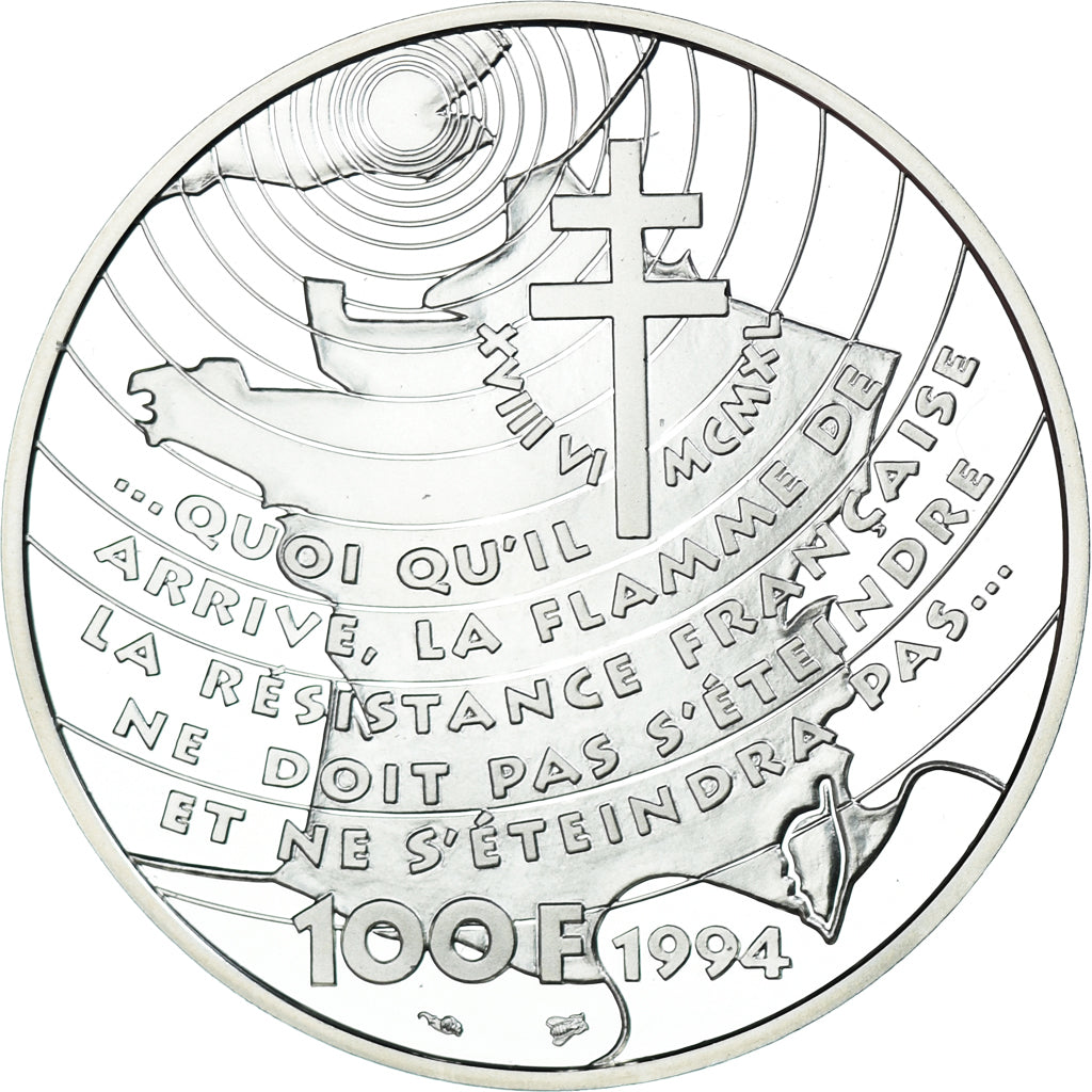 Münze, Frankreich, Appel du 18 juin 1940, Libération, 100 Francs, 1994, Proof
