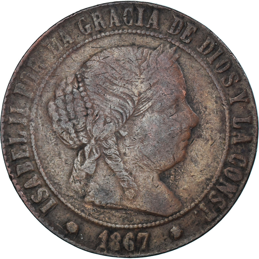 Monnaie, Espagne, Isabel II, 5 Centimos, 1867, Madrid, TB, Cuivre, KM:635.1