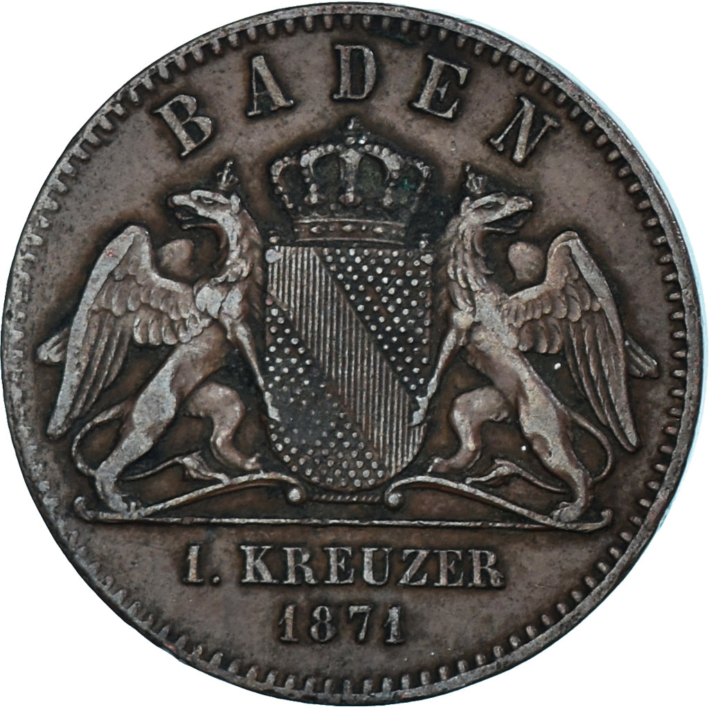Moneda, Estados alemanes, BADEN, Friedrich I, Kreuzer, 1871, Baden, MBC, Cobre