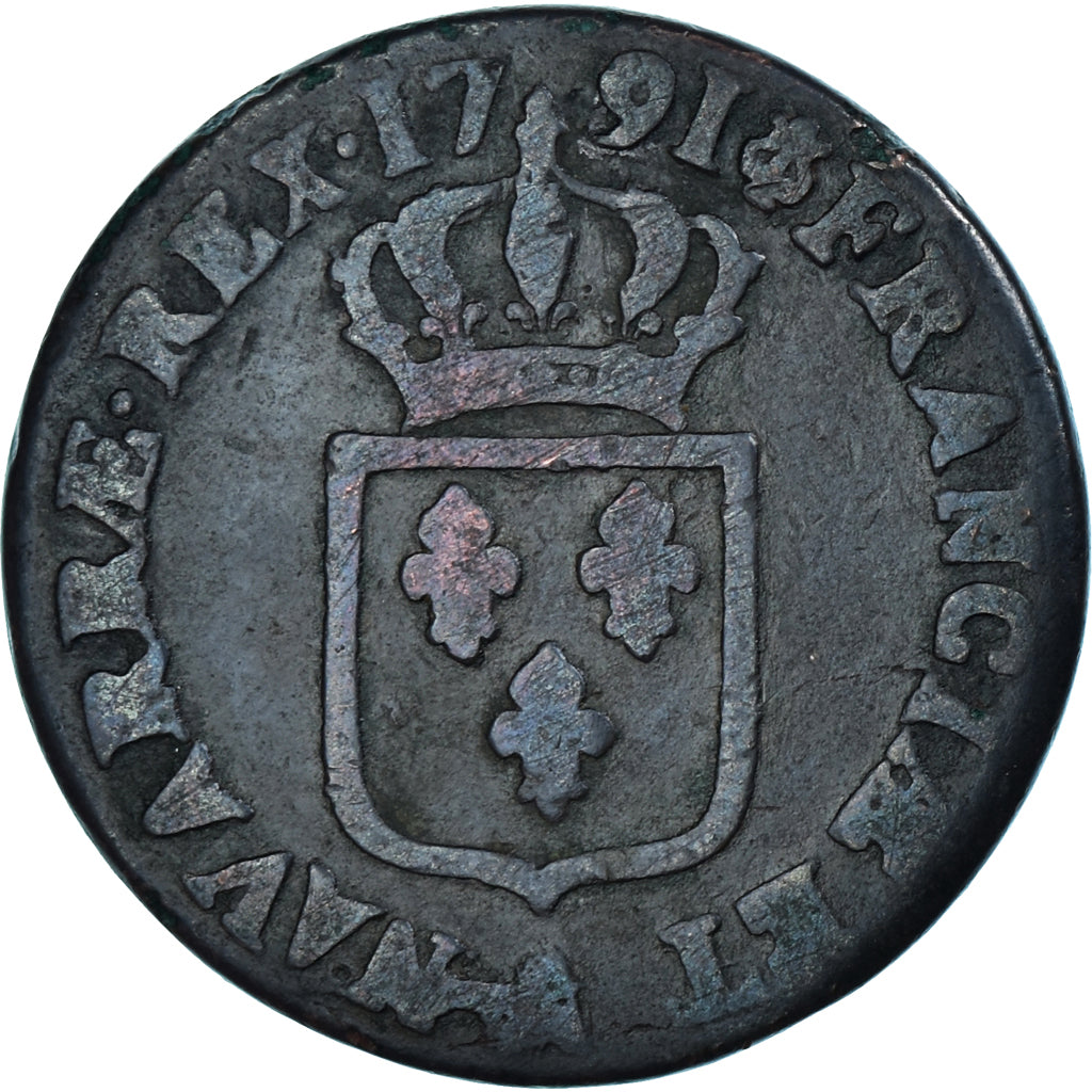 Moneda, Francia, Louis XVI, Sol à l'Ecu, 1791, Paris, BC, Cobre, Gadoury:350