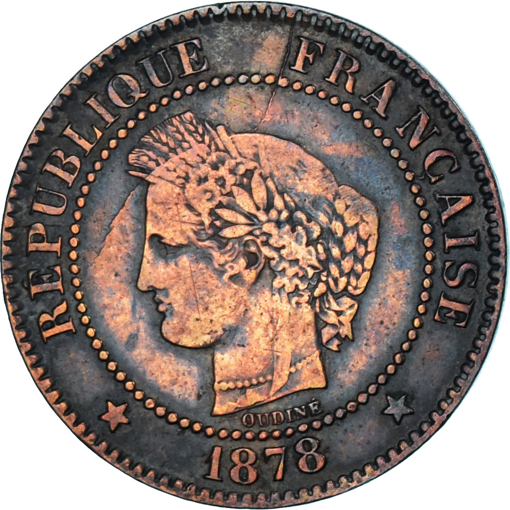 Moneta, Francia, Cérès, 2 Centimes, 1878, Bordeaux, BB, Bronzo, KM:827.2