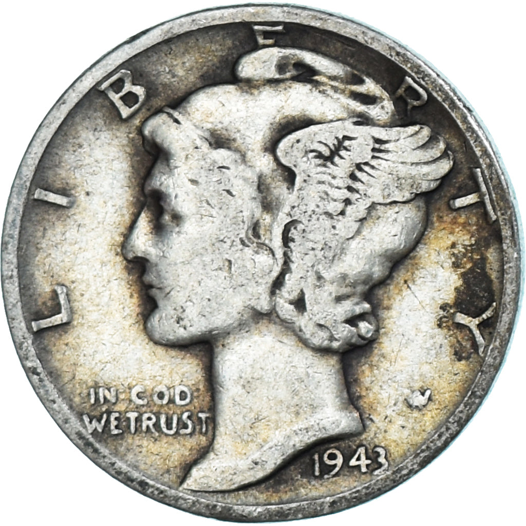 Moeda, Estados Unidos da América, Mercury Dime, Dime, 1943, U.S. Mint