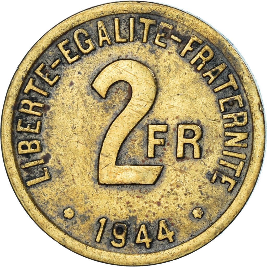 Coin, France, France Libre, 2 Francs, 1944, Philadelphia, VF(30-35), Brass