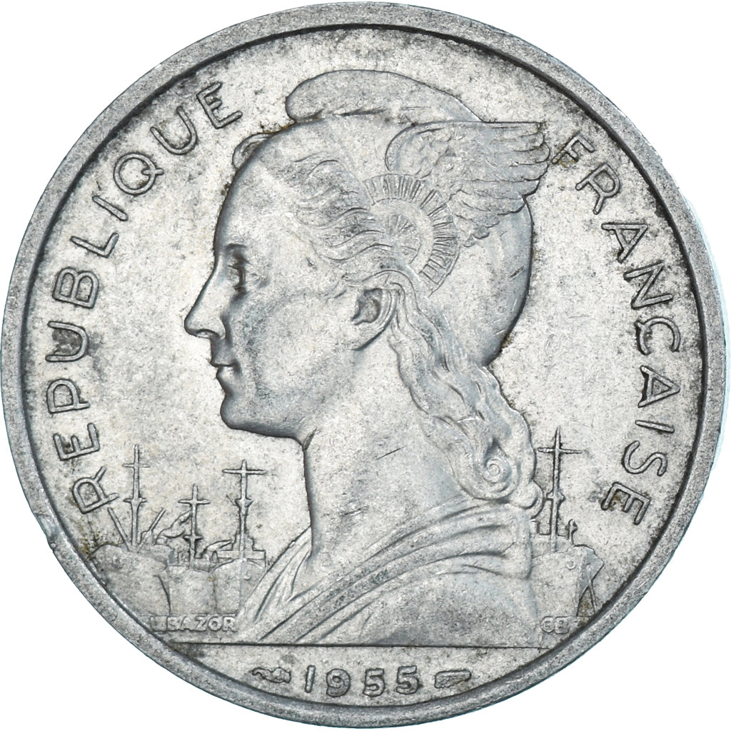 Coin, Réunion, 5 Francs, 1955, EF(40-45), Aluminum, KM:9