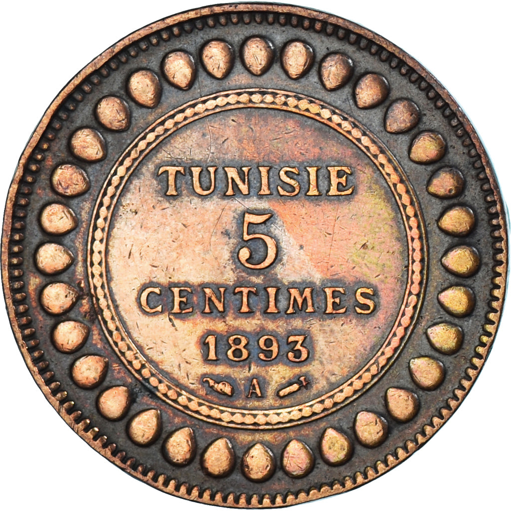 Coin, Tunisia, Ali Bey, 5 Centimes, 1893, Paris, EF(40-45), Bronze, KM:221