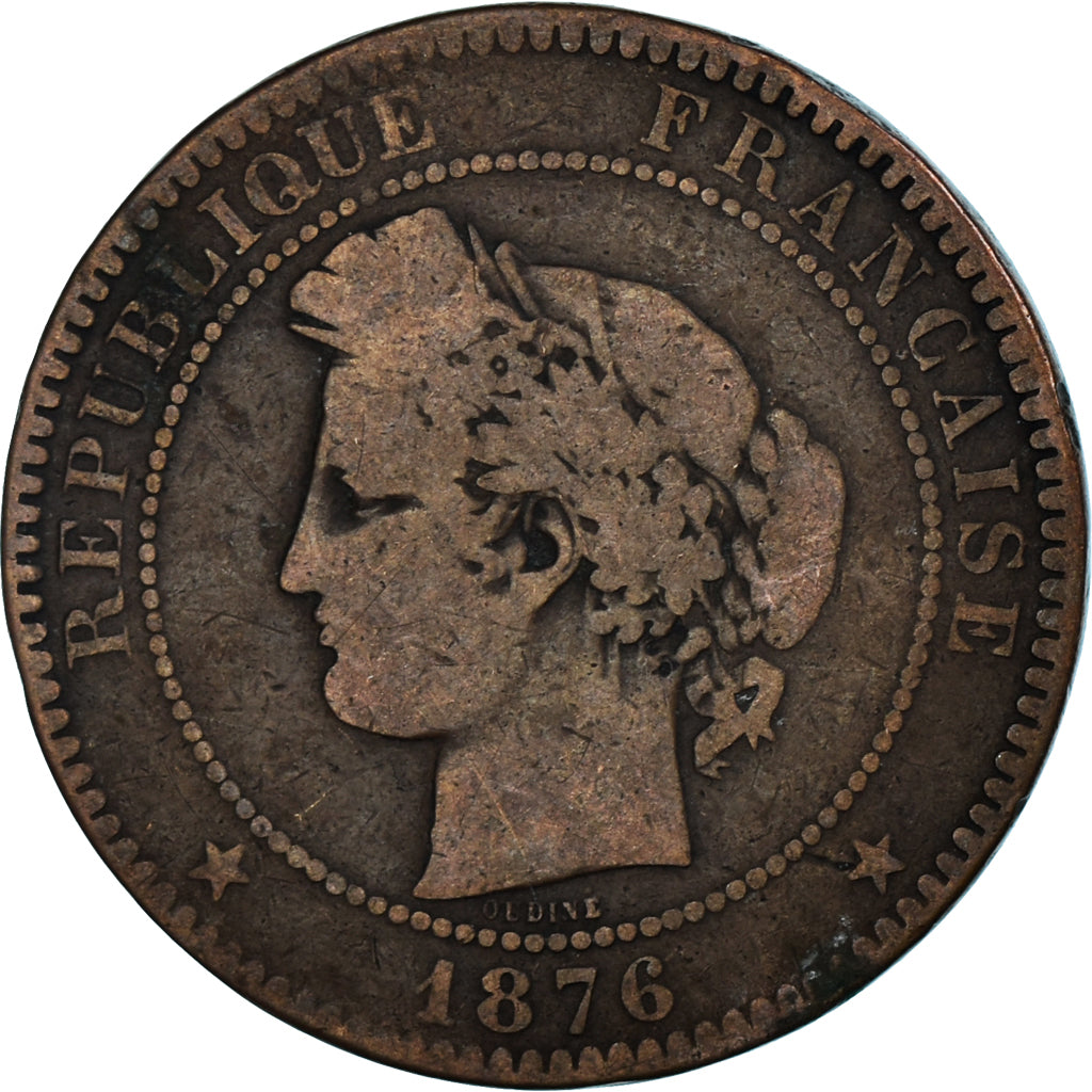 Coin, France, Cérès, 10 Centimes, 1876, Paris, F(12-15), Bronze, KM:815.1, Le