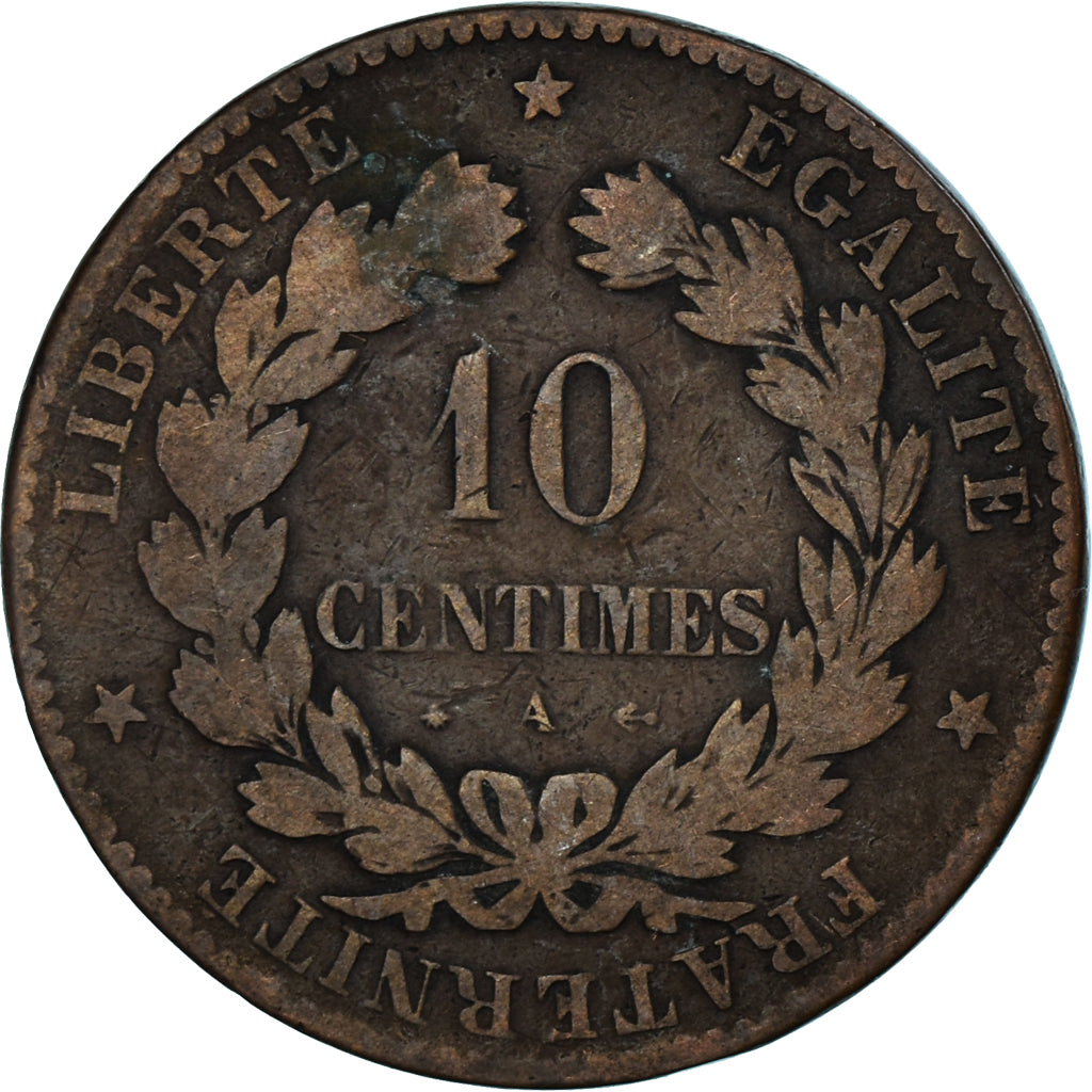 Coin, France, Cérès, 10 Centimes, 1876, Paris, F(12-15), Bronze, KM:815.1, Le