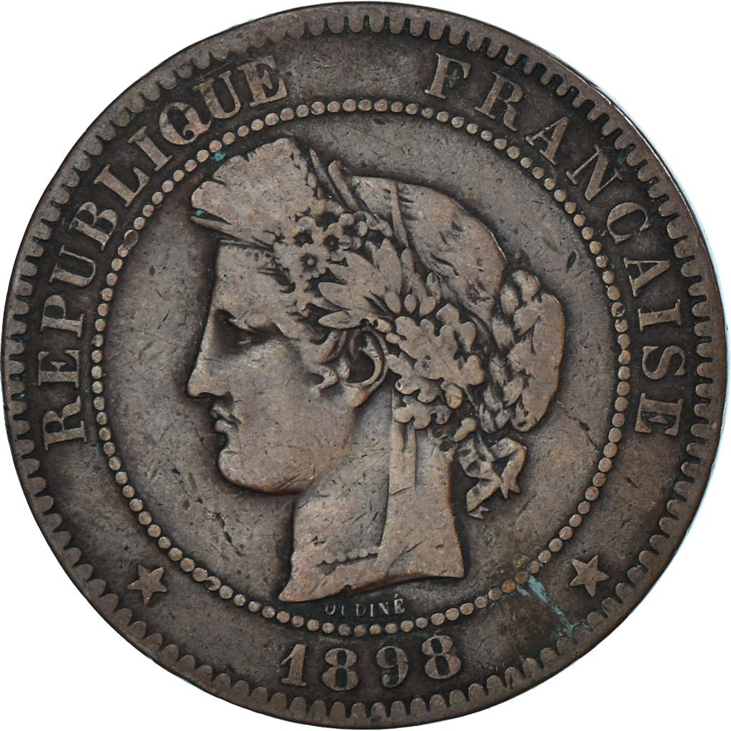 Moneta, Francia, Cérès, 10 Centimes, 1898, Paris, MB, Bronzo, KM:815.1