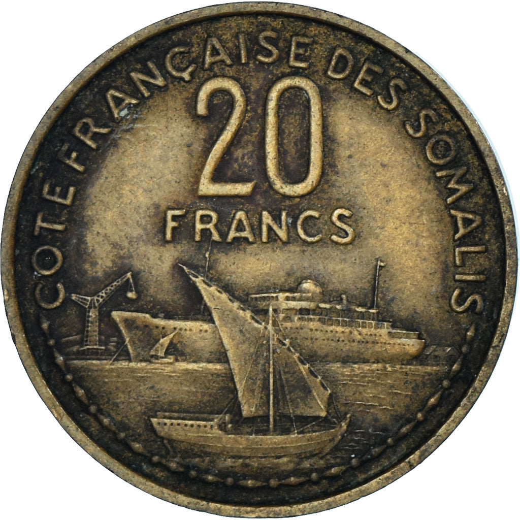 Coin, French Somaliland, 20 Francs, 1952, Paris, VF(30-35), Aluminum-Bronze