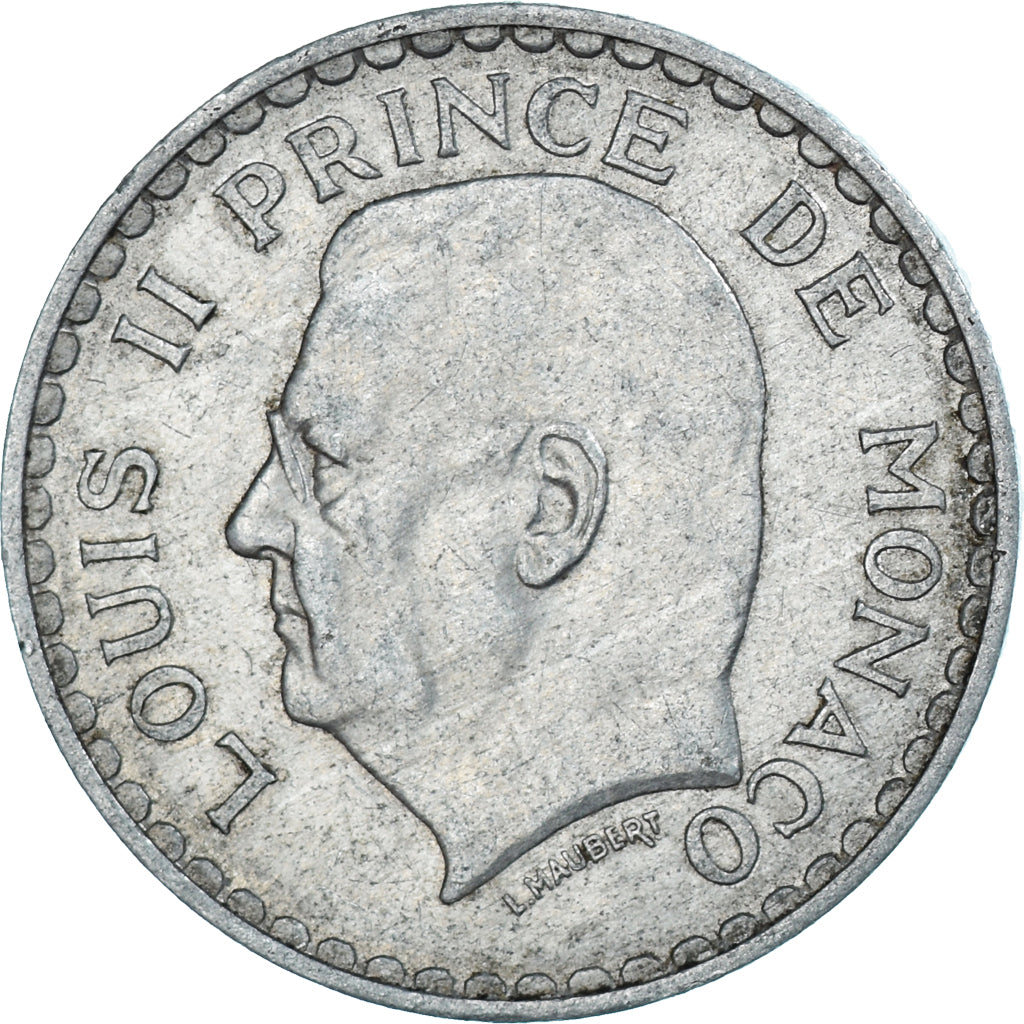 Coin, Monaco, Louis II, 5 Francs, 1945, EF(40-45), Aluminum, KM:122