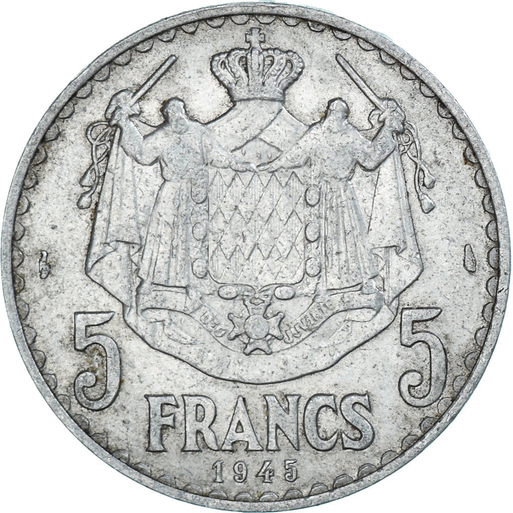 Coin, Monaco, Louis II, 5 Francs, 1945, EF(40-45), Aluminum, KM:122