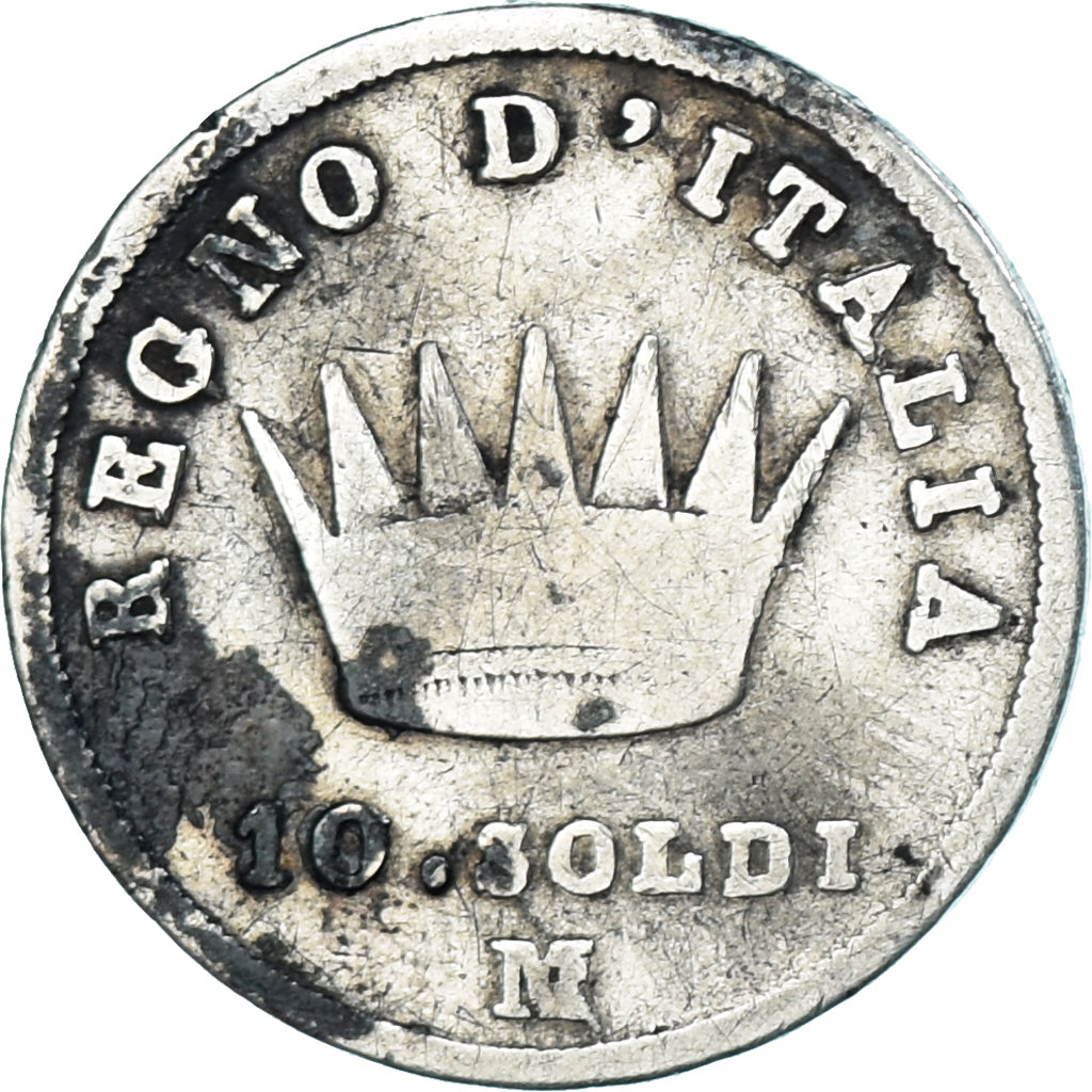 Moneta, Włochy, Napoleon I, 10 Soldi, 1814, Milan, F(12-15), Srebro