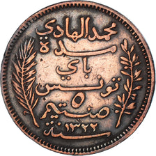 Coin, Tunisia, Muhammad al-Hadi Bey, 5 Centimes, 1904, Paris, VF(20-25), Bronze