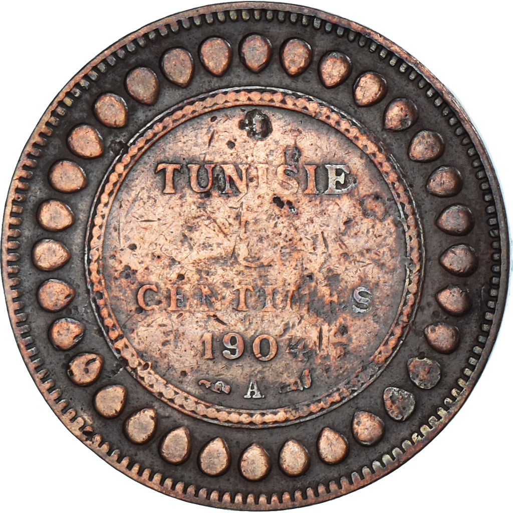 Coin, Tunisia, Muhammad al-Hadi Bey, 5 Centimes, 1904, Paris, VF(20-25), Bronze