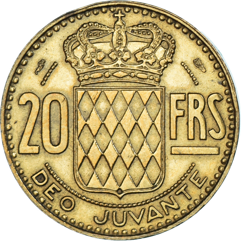 Coin, Monaco, Rainier III, 20 Francs, Vingt, 1950, EF(40-45), Aluminum-Bronze