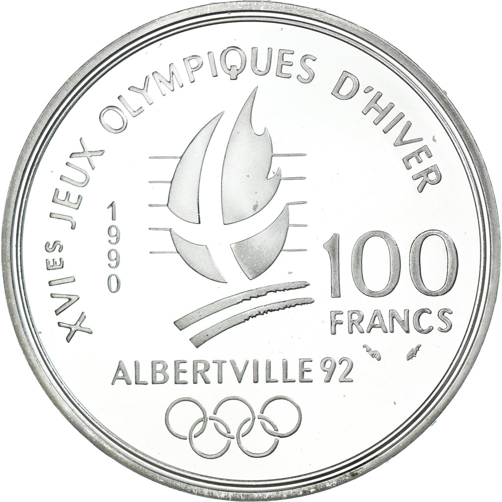 Münze, Frankreich, albertville 92, 100 Francs, 1990, Proof, UNZ+, Silber