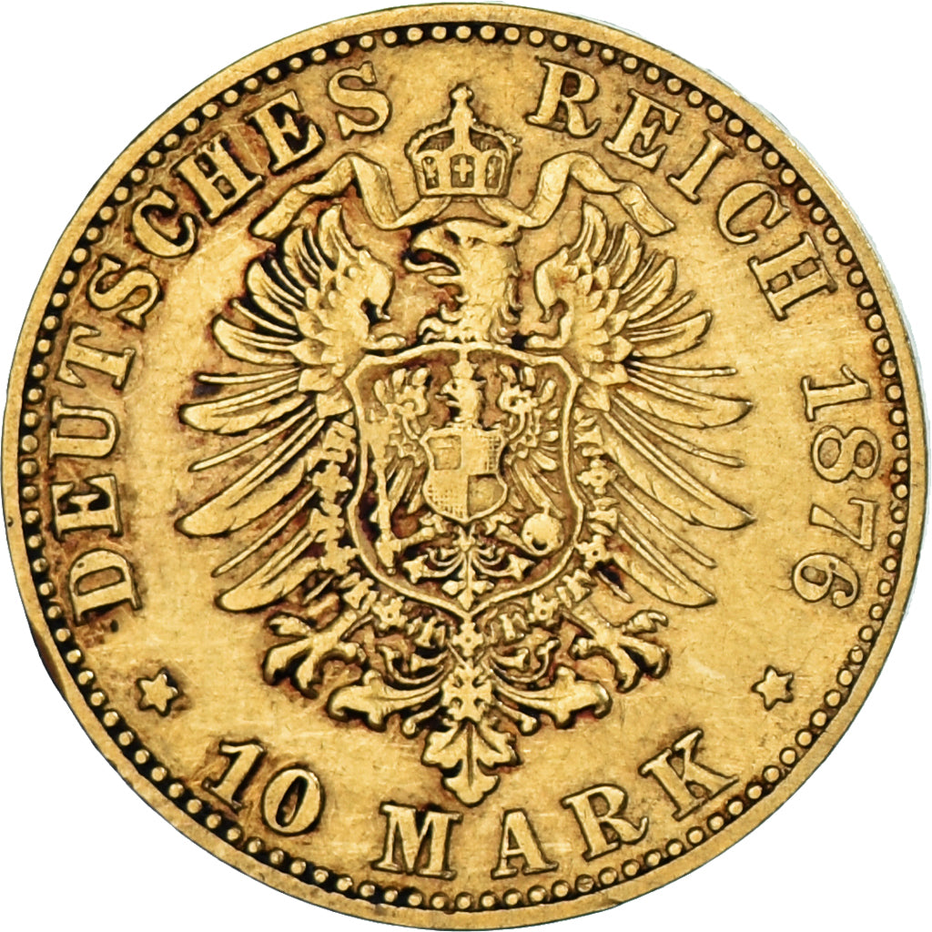 Coin, German States, BADEN, Friedrich I, 10 Mark, 1876, Stuttgart, AU(50-53)