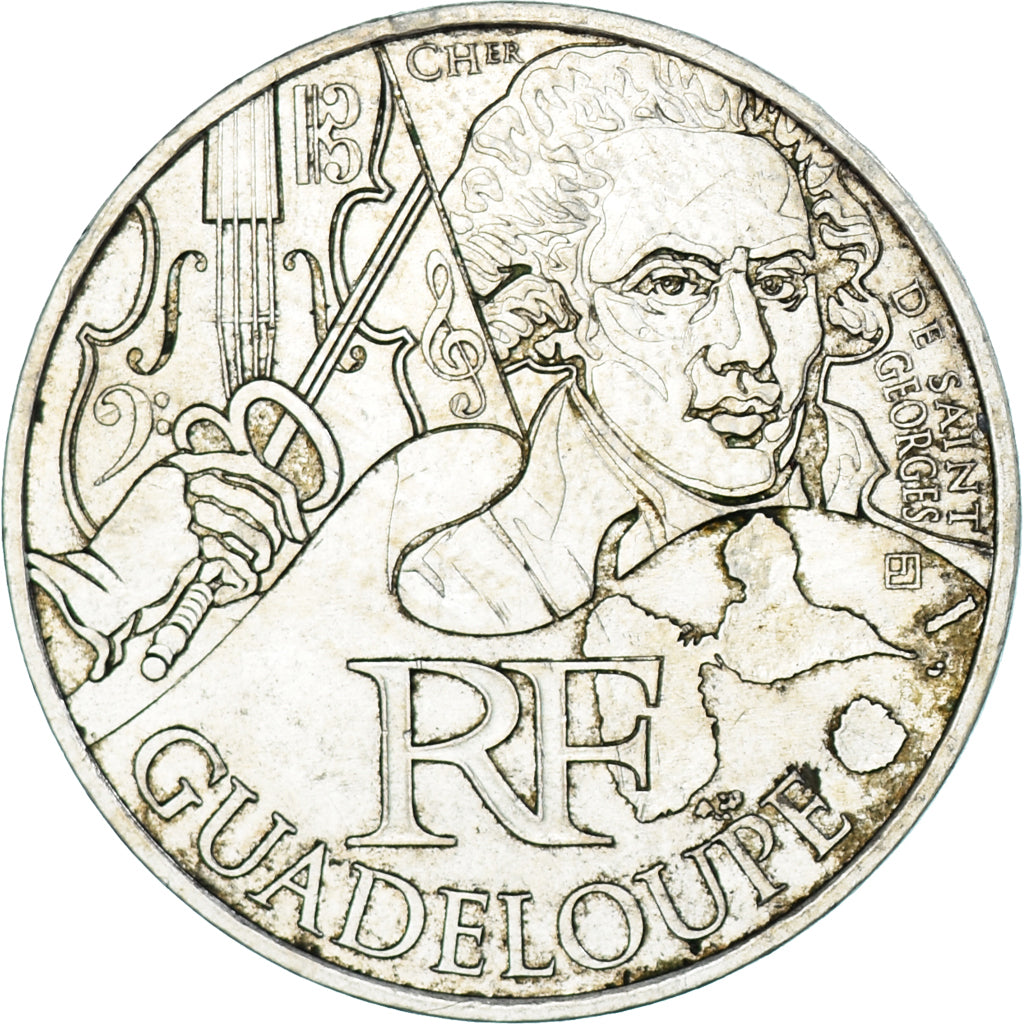 France, 10 Euro, Guadeloupe, 2012, Paris, EF(40-45), Silver, Gadoury:EU514