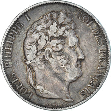 Moneta, Francia, Louis-Philippe, 5 Francs, 1845, Bordeaux, MB, Argento