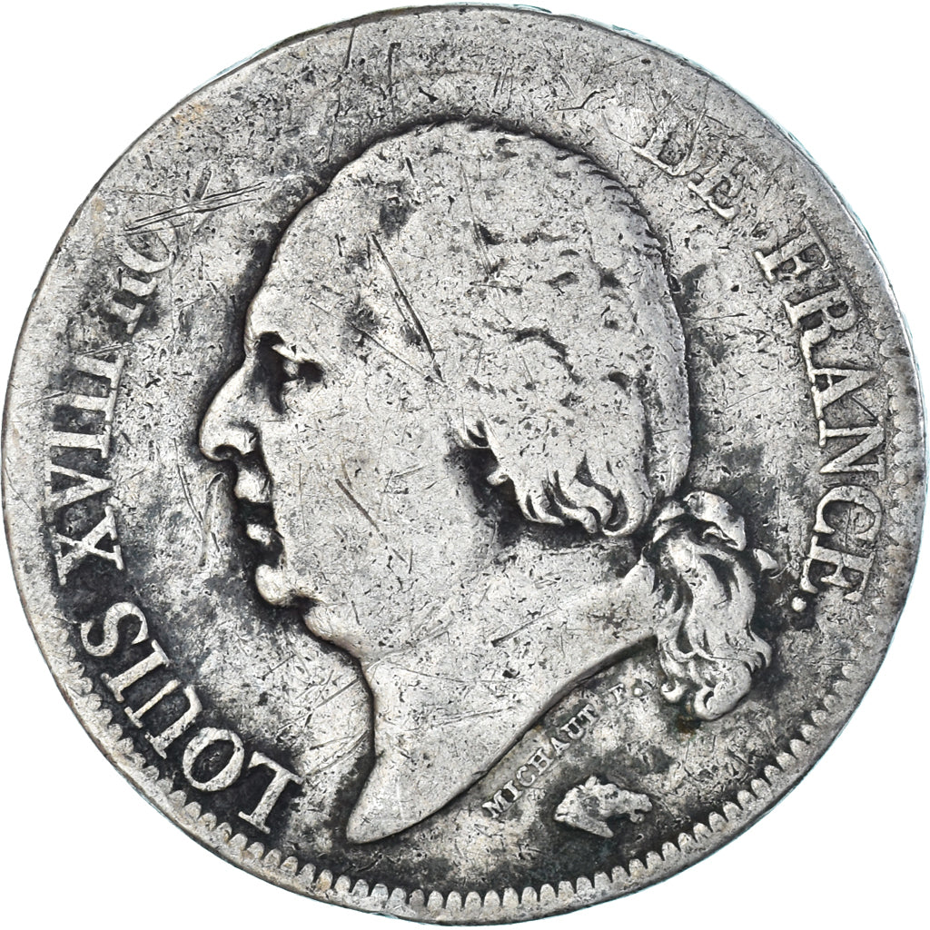 Moneda, Francia, Louis XVIII, Louis XVIII, 5 Francs, 1817, Paris, BC+, Plata