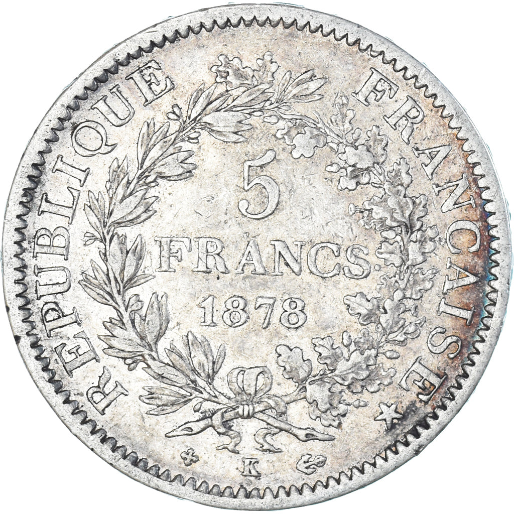 Moneta, Francia, Hercule, 5 Francs, 1878, Bordeaux, MB+, Argento, KM:820.2