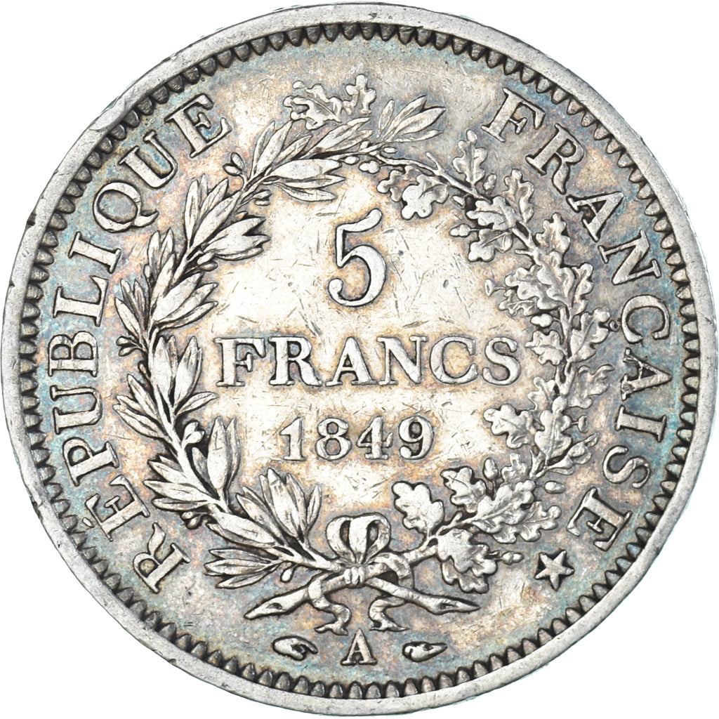 Moneda, Francia, Hercule, 5 Francs, 1849, Paris, BC+, Plata, KM:756.1