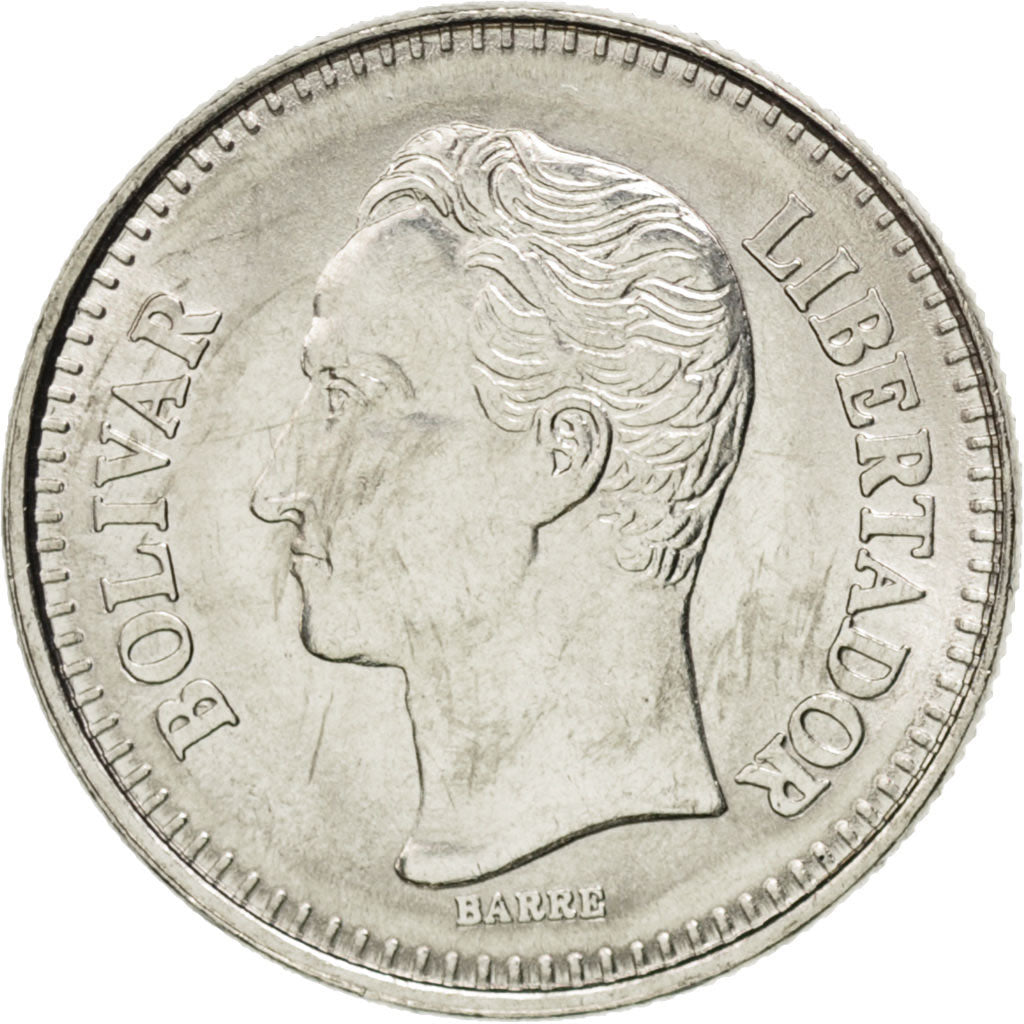 VENEZUELA, 25 Centimos, 1990, KM #50a, MS(63), Nickel Clad Steel, 16.06, 1.51