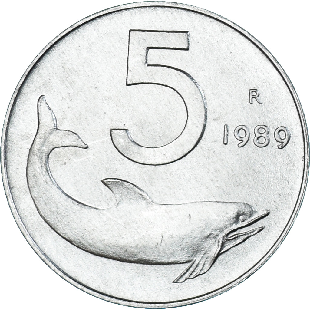 Moneta, Włochy, 5 Lire, 1989, Rome, MS(63), Aluminium, KM:92