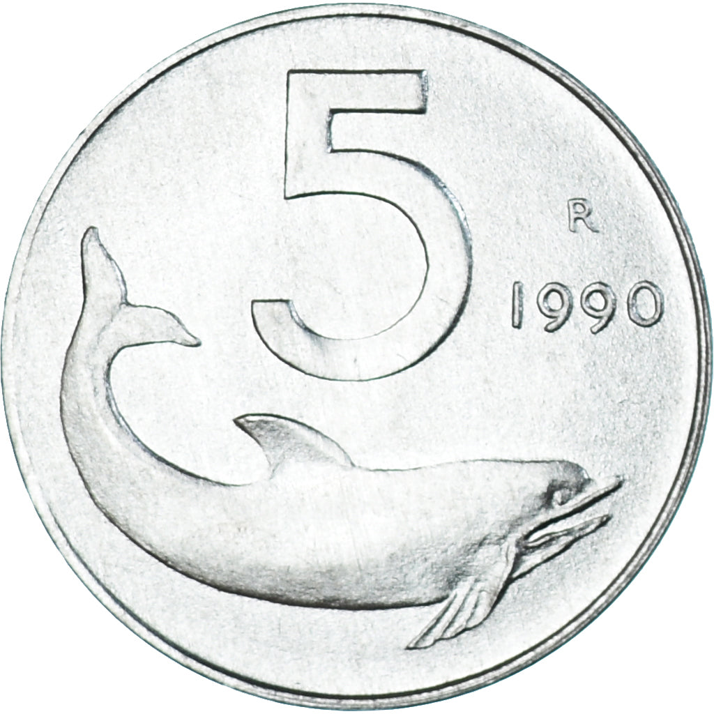 Moeda, Itália, 5 Lire, 1990, Rome, MS(63), Alumínio, KM:92
