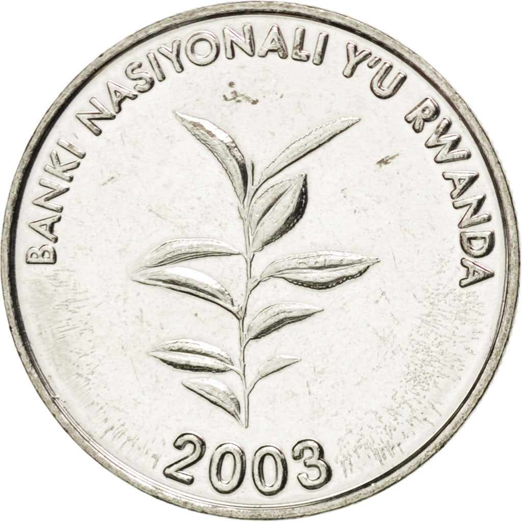 RWANDA, 20 Francs, 2003, KM #25, MS(63), Nickel Plated Steel, 20, 3.52