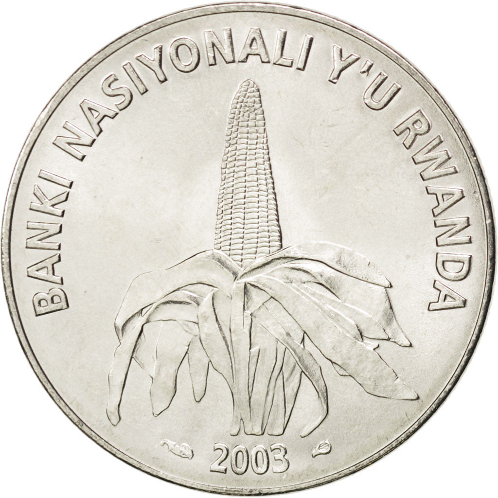 RWANDA, 50 Francs, 2003, Paris, KM #26, MS(63), Nickel Plated Steel, 24, 5.79