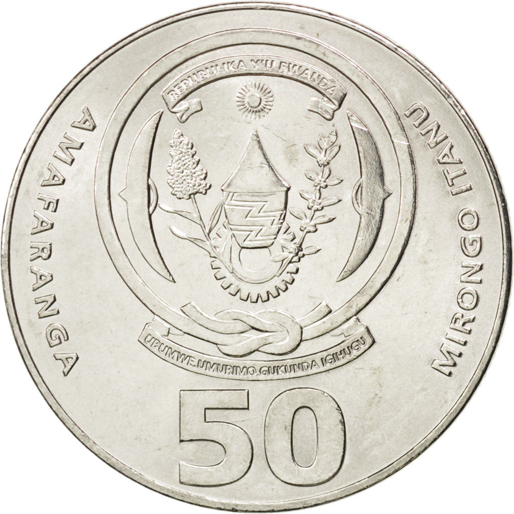 RWANDA, 50 Francs, 2003, Paris, KM #26, MS(63), Nickel Plated Steel, 24, 5.79