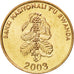 RWANDA, 5 Francs, 2003, KM #23, MS(63), Brass Plated Steel, 20, 2.98