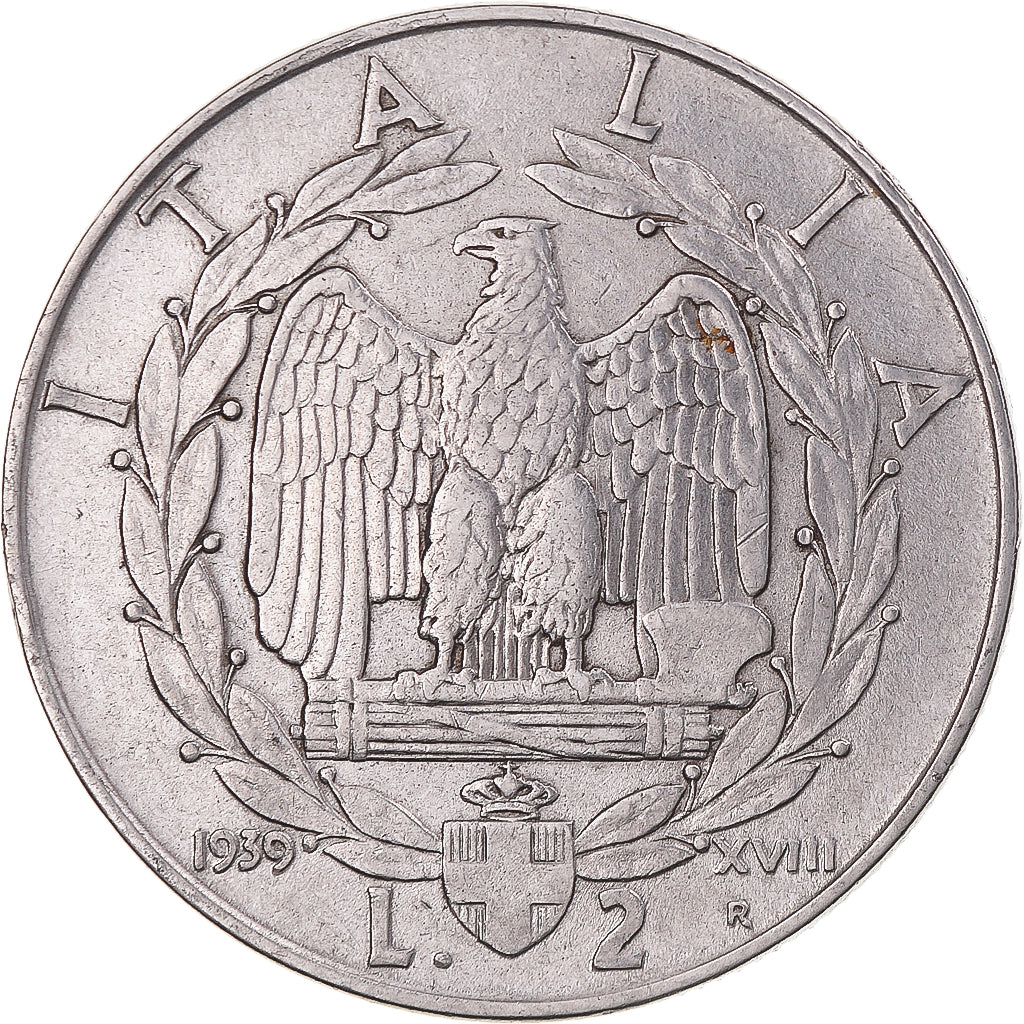 Moneta, Italia, Vittorio Emanuele III, 2 Lire, 1939, Rome, BB, Acciaio