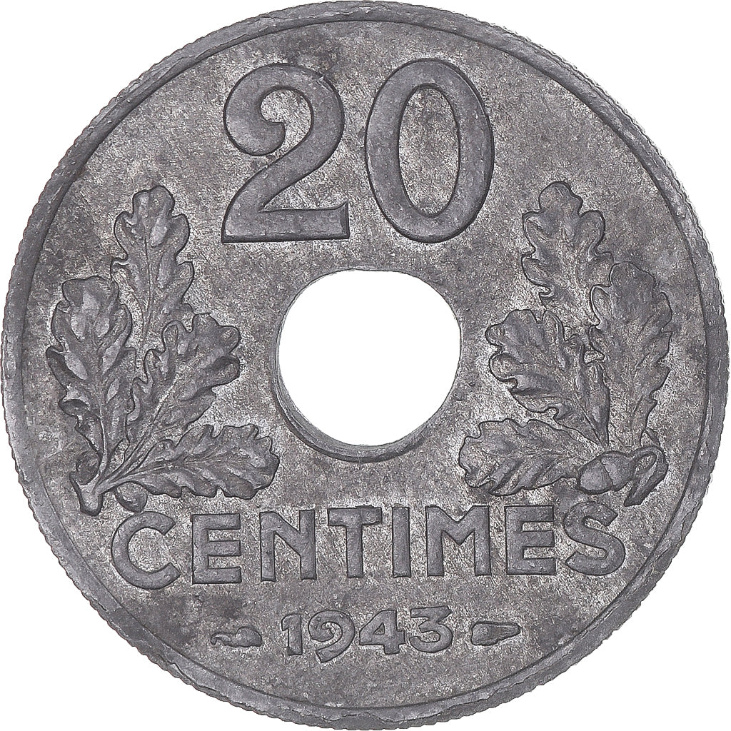 Coin, France, État français, 20 Centimes, 1943, Paris, F(12-15), Zinc