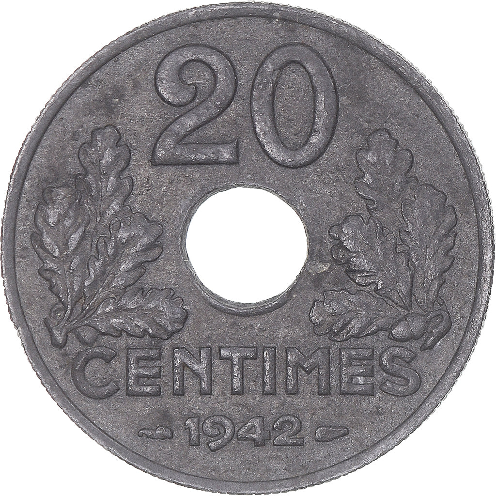 Coin, France, État français, 20 Centimes, 1942, Paris, EF(40-45), Zinc