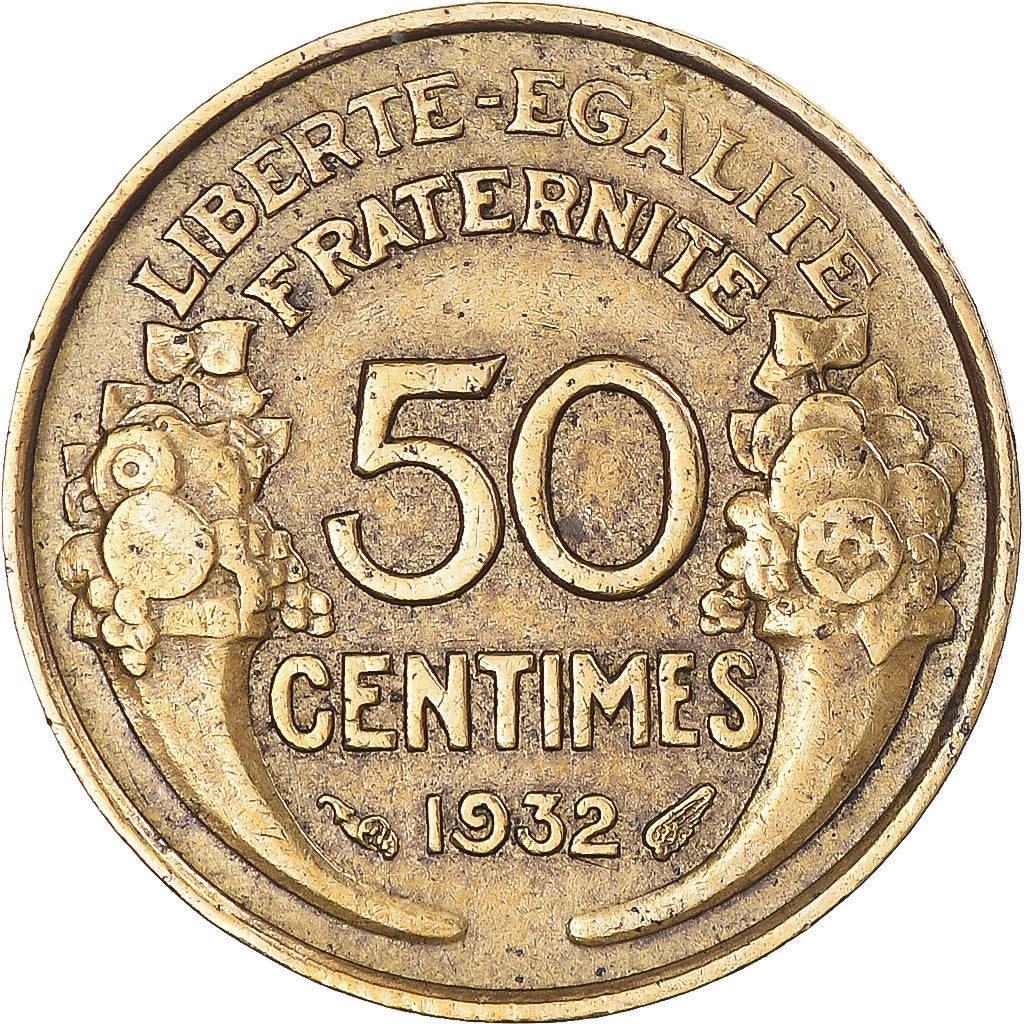 Moneda, Francia, Morlon, 50 Centimes, 1932, Paris, BC+, Aluminio - bronce