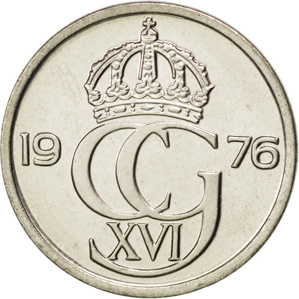 SWEDEN, 25 Ore, 1976, KM #851, MS(63), Copper-Nickel, 17, 2.19