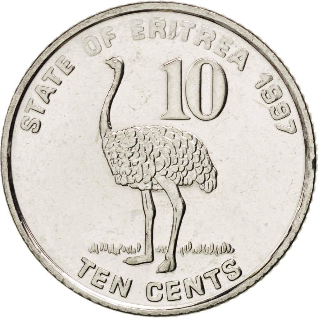 ERITREA, 10 Cents, 1997, KM #45, MS(63), Nickel Clad Steel, 20.95, 3.39