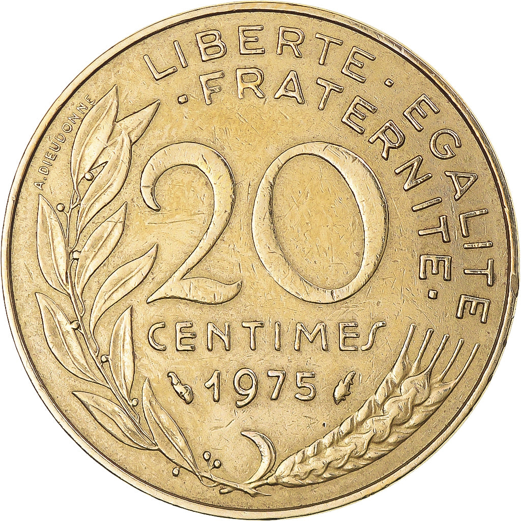Moneta, Francja, Marianne, 20 Centimes, 1975, Paris, EF(40-45), Aluminium-Brąz