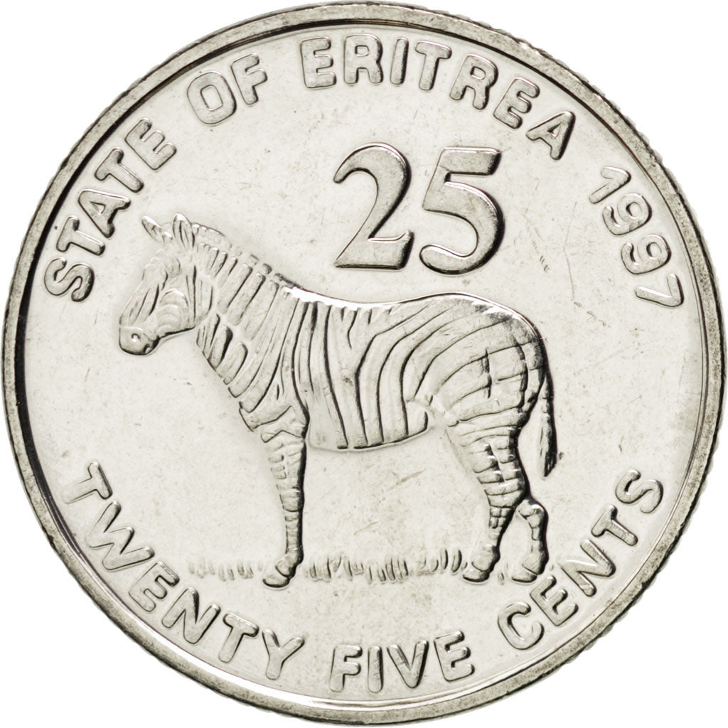 ERITREA, 25 Cents, 1997, KM #46, MS(63), Nickel Clad Steel, 23, 5.70