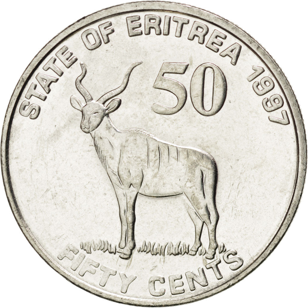 ERITREA, 50 Cents, 1997, KM #47, MS(63), Nickel Clad Steel, 24.95, 7.78
