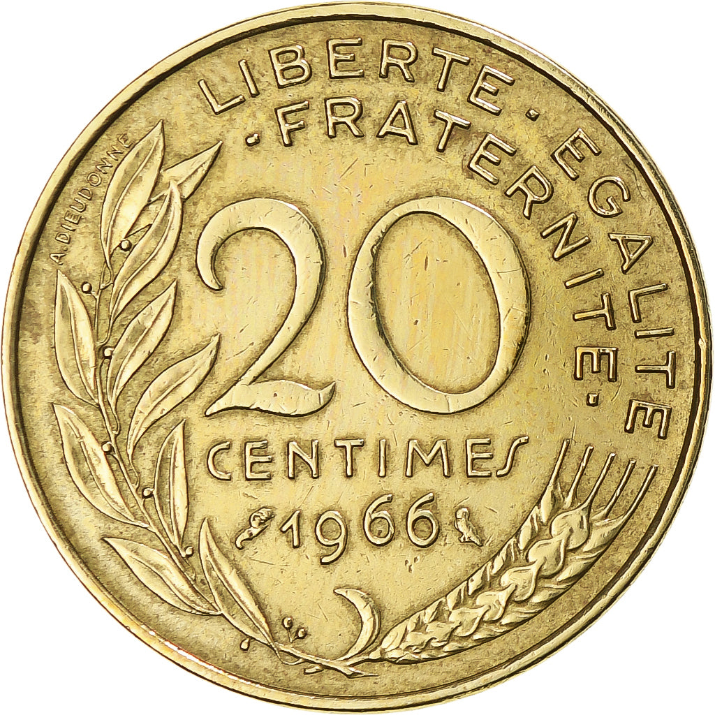 Munten, Frankrijk, Marianne, 20 Centimes, 1966, Paris, ZF, Aluminum-Bronze