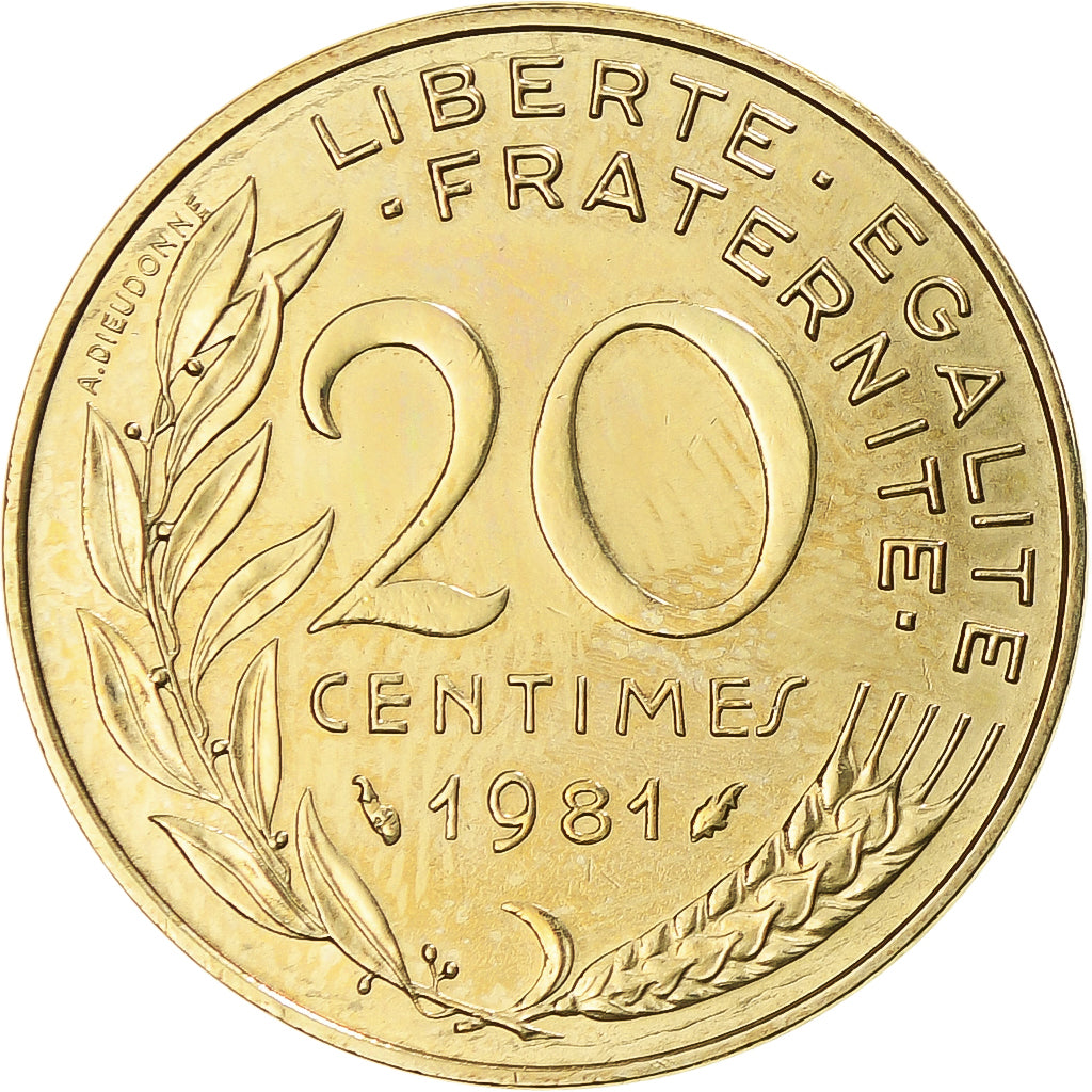 Coin, France, Marianne, 20 Centimes, 1981, Paris, AU(50-53), Aluminum-Bronze