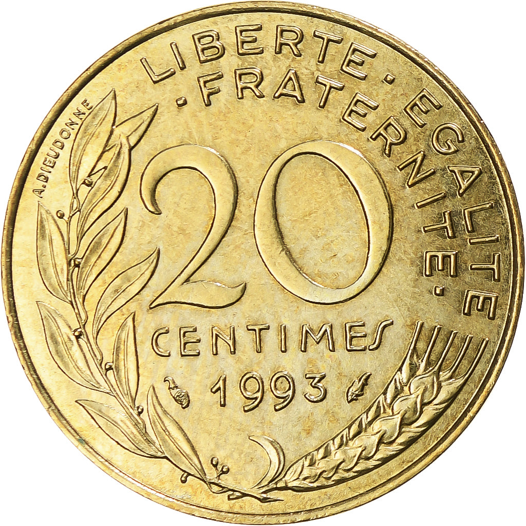 Münze, Frankreich, Marianne, 20 Centimes, 1993, Paris, SS+, Aluminum-Bronze